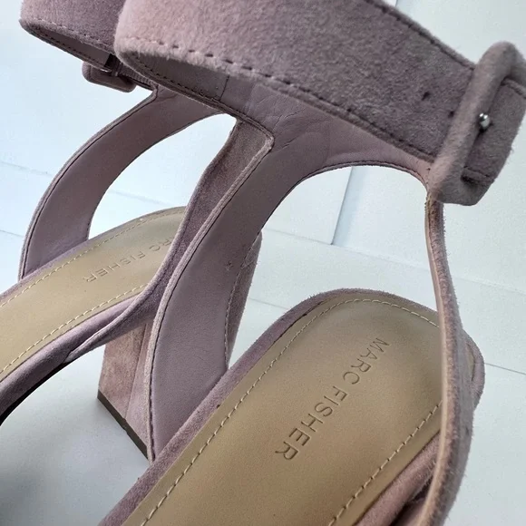 Marc Fisher Meliza Platform Block Heel Sandal Suede Blush Pink - Size 9 - Picture 8 of 10